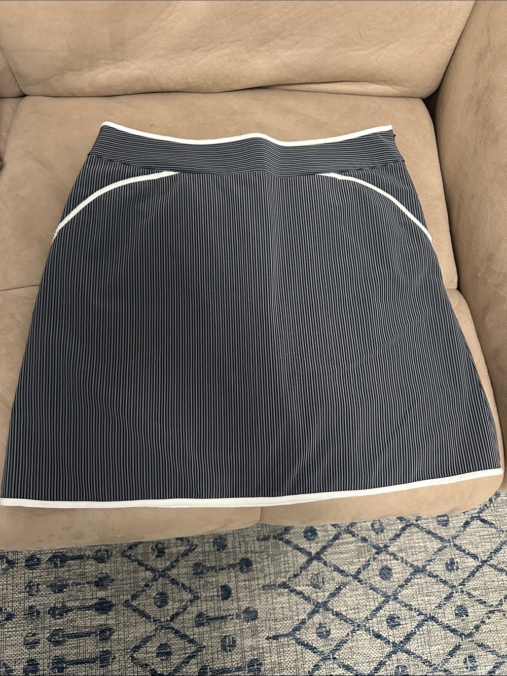 Annika Cutter & Buck Navy Pinstripe Golf Skirt with White Trim